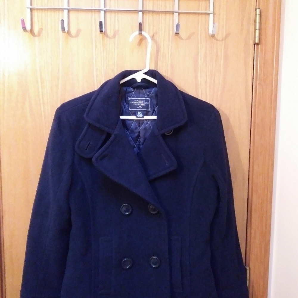 American Eagle Wool Sz M Jacket Coat Navy Blue - Picture 10 of 10